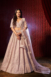 Silk Lehenga with Minimalist Embroidery and Soft Pastel Tones